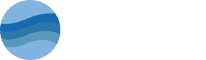 Pathway Dental Group logo. Blue text next to a circle with three wavy blue stripes in it.